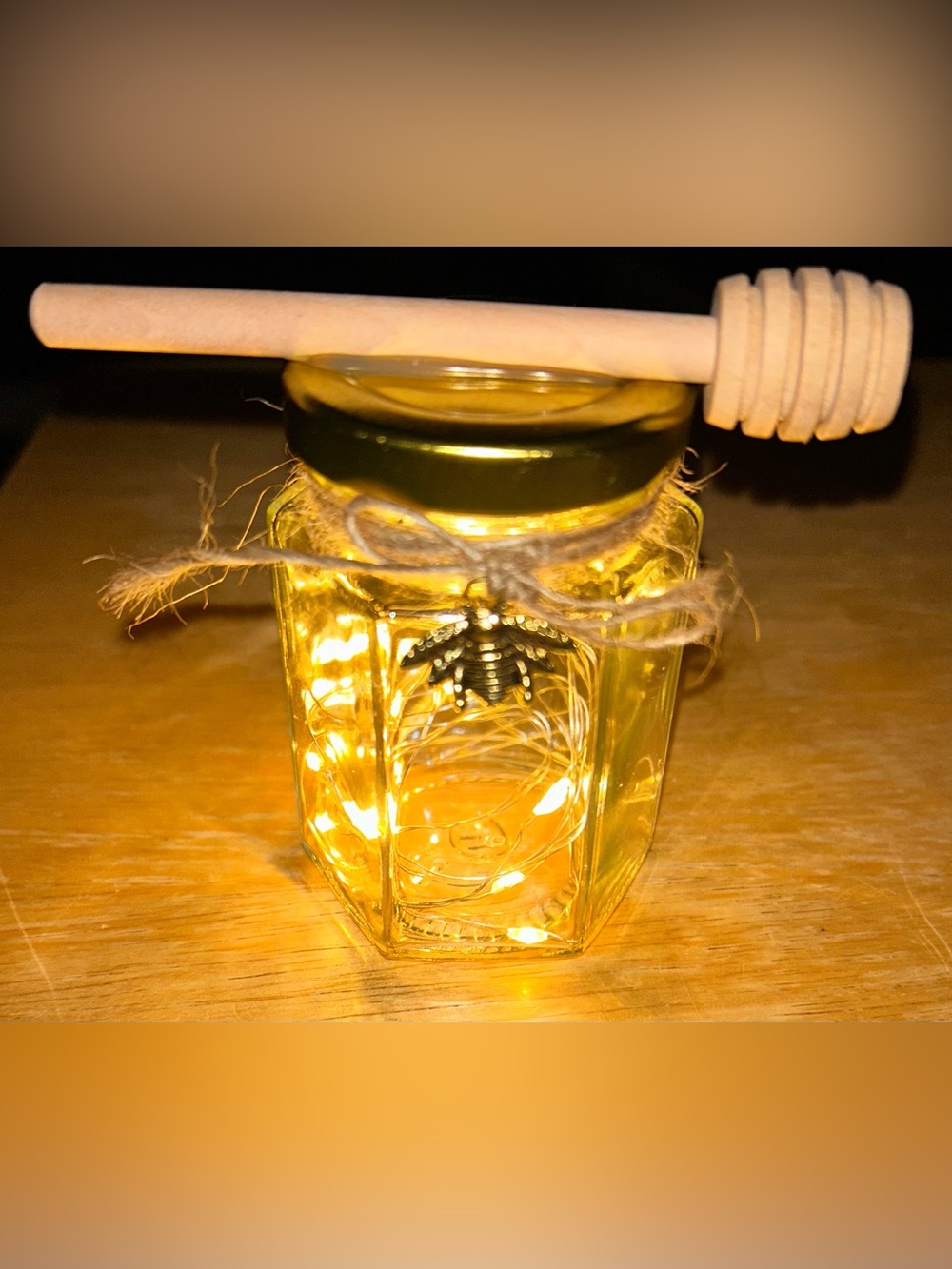 HONEY BEE YELLOW FAIRY-LIGHT MINI JAR W/ CHARM AND SERVER DECOR/HANDCRAFTED! - Picture 2 of 11